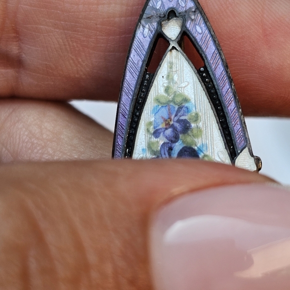 Vintage Floral Sterling Enamel Brooch - Picture 3 of 5